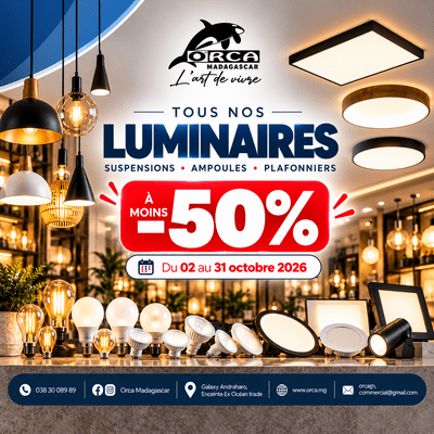 ORCA Madagascar tous nos luminaires à -50 % 